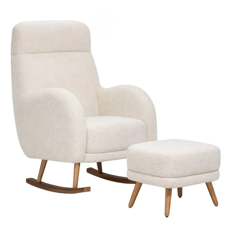 Poltrona de Amamentação com Puff Milka Balanço Fibra Sintética Bouclé Confortável Off White 70CM - OUTRAS - Agro