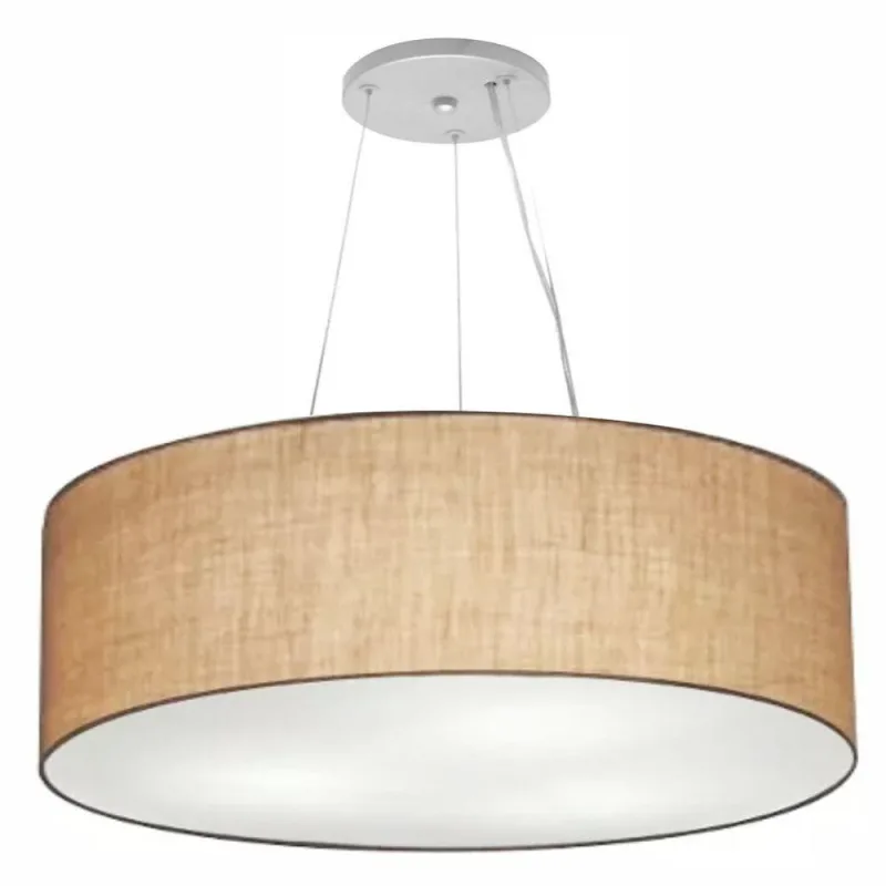 Lustre Pendente Cilíndrico Md-4381 Cúpula em Tecido 100X30CM Palha Vivare Brasil Iluminação - Vivare Brasil Iluminação