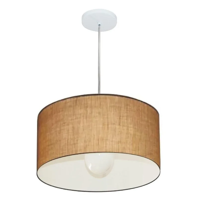 Pendente Cilíndrico MJ-4202 com Cúpula em Tecido e Canopla de Alumínio Branco Vivare Brasil - Vivare Brasil Iluminação