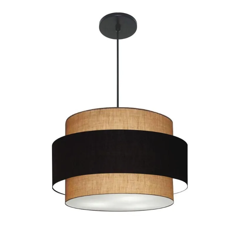 Lustre Pendente Cilíndrico Md-4384 Cúpula em Tecido Preto e Palha Tamanho 50CM Preto Vivare Brasil - Vivare Brasil Iluminação
