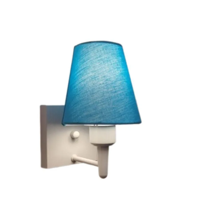 Arandela Quadrada Md-2034 Branco Cúpula Em Tecido Cone Azul Bebê - Bivolt