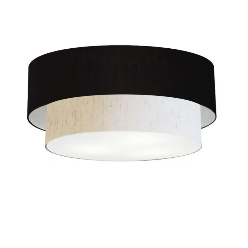 Plafon Para Quarto Cilíndrico Sq-3065 Cúpula Cor Preto Linho Bege - Vivare Brasil Iluminação