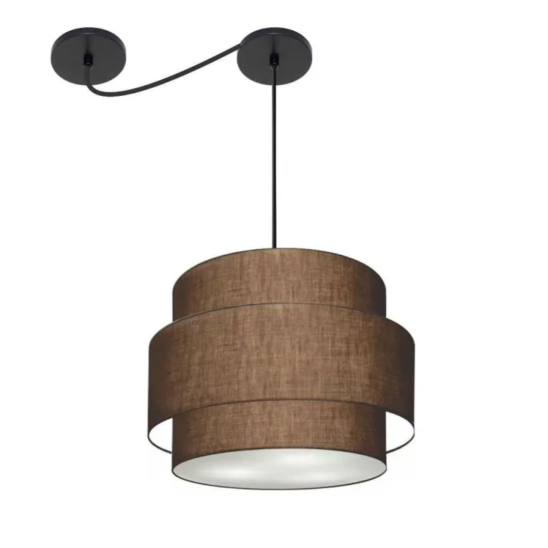 Lustre Sala De Jantar Com Desvio Vivare Md-4397 Cúpula Em Tecido 40cm Café 127/220v - Vivare Brasil Iluminação - Casa E Construção
