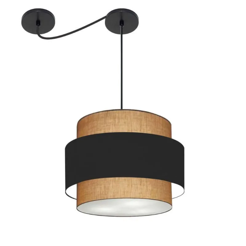 Lustre Sala De Jantar Com Desvio Vivare Md-4397 Cúpula Em Tecido 40cm Palha-preto-palha 127/220v