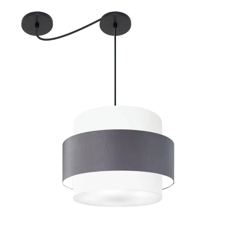 Lustre Sala De Jantar Com Desvio Vivare Md-4398 Cúpula Em Tecido 45cm Branco-cinza-escuro-branco 127/220v - Vivare Brasil Iluminação