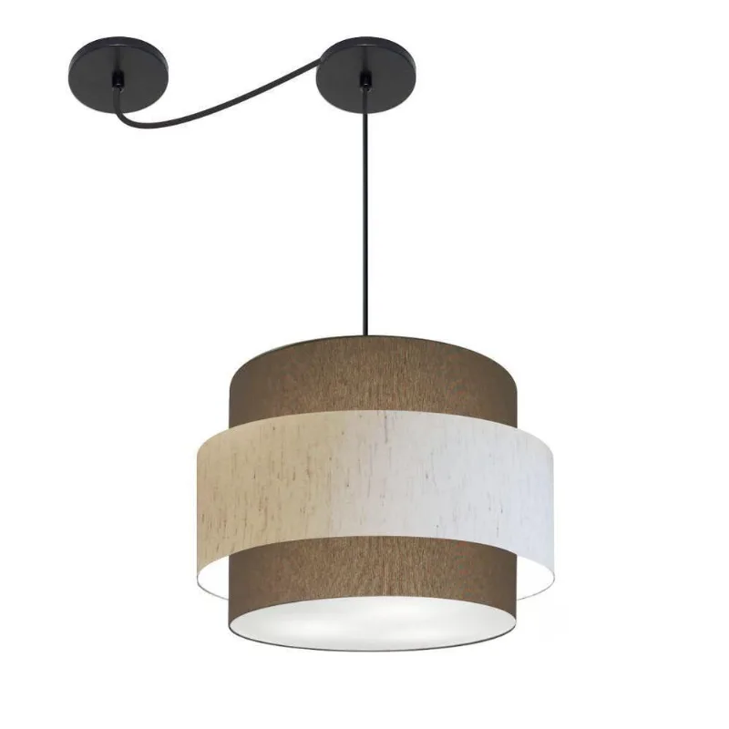 Lustre Sala De Jantar Com Desvio Vivare Md-4398 Cúpula Em Tecido 45cm Cáqui-linho-bege-cáqui 127/220v - Vivare Brasil Iluminação