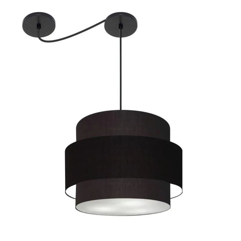 Lustre Sala De Jantar Com Desvio Vivare Md-4398 Cúpula Em Tecido 45cm Preto 127/220v - Vivare Brasil Iluminação