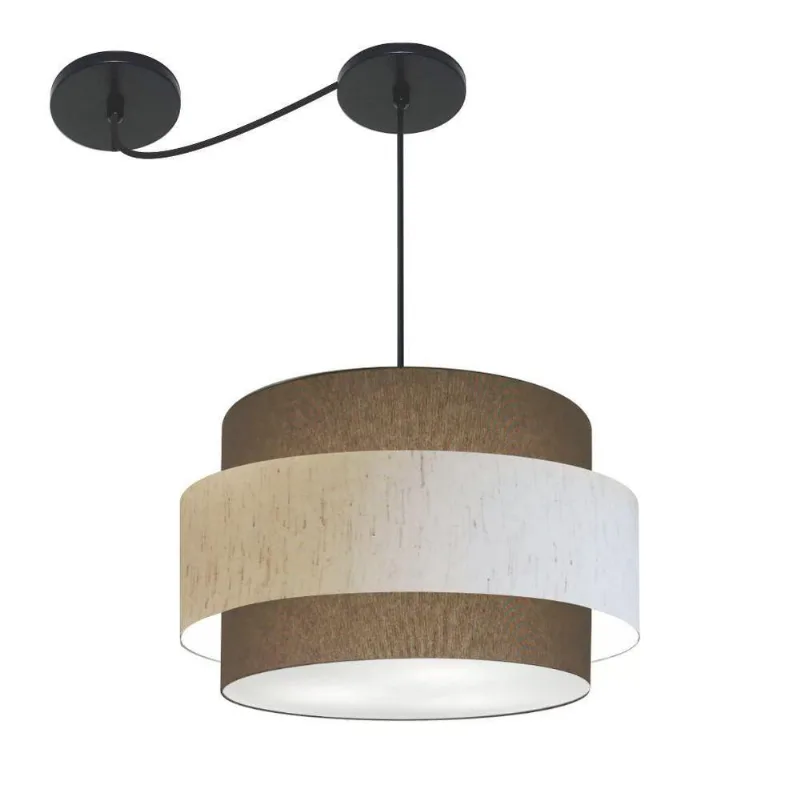 Lustre Sala De Jantar Com Desvio Vivare Md-4399 Cúpula Em Tecido 50cm Cáqui-linho-bege-cáqui 127/220v - Vivare Brasil Iluminação