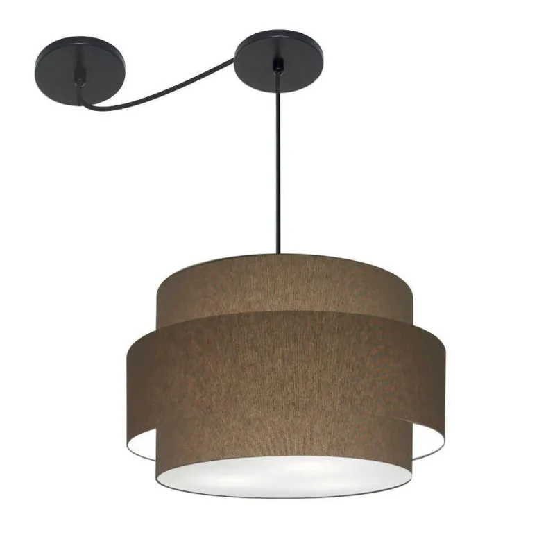 Lustre Sala De Jantar Com Desvio Vivare Md-4399 Cúpula Em Tecido 50cm Cáqui 127/220v - Vivare Brasil Iluminação