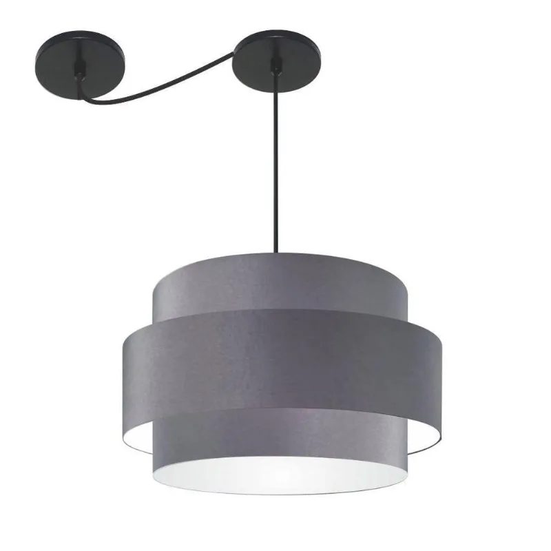 Lustre Sala De Jantar Com Desvio Vivare Md-4399 Cúpula Em Tecido 50cm Cinza-escuro 127/220v