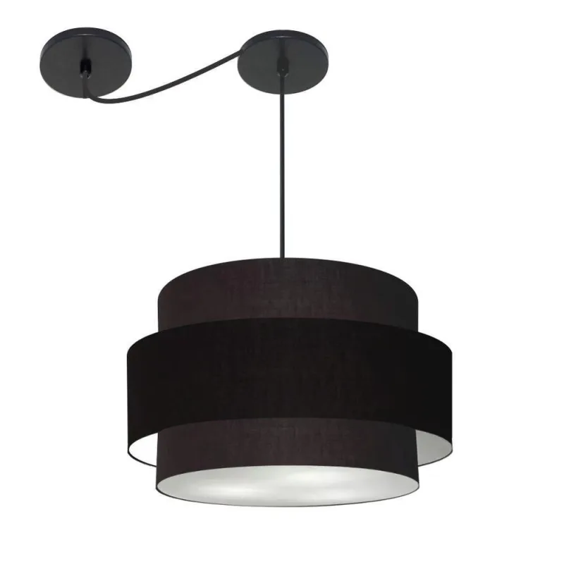 Lustre Sala De Jantar Com Desvio Vivare Md-4399 Cúpula Em Tecido 50cm Preto 127/220v - Vivare Brasil Iluminação