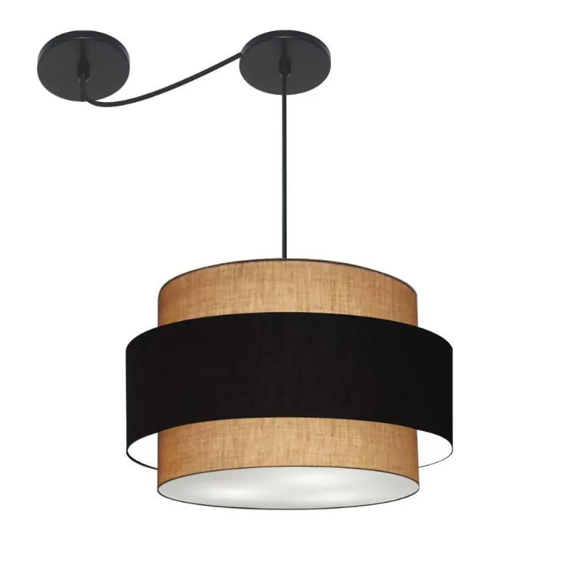 Lustre Sala De Jantar Com Desvio Vivare Md-4399 Cúpula Em Tecido 50cm Palha-preto-palha 127/220v