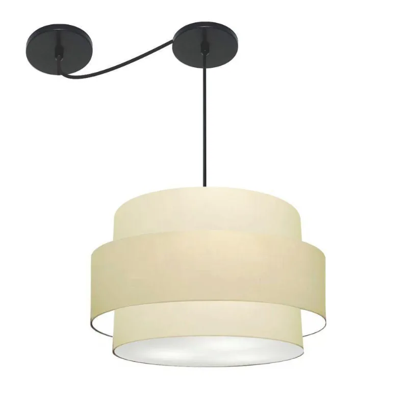 Lustre Sala De Jantar Com Desvio Vivare Md-4400 Cúpula Em Tecido 55cm Algodão-crú 127/220v - Vivare Brasil Iluminação