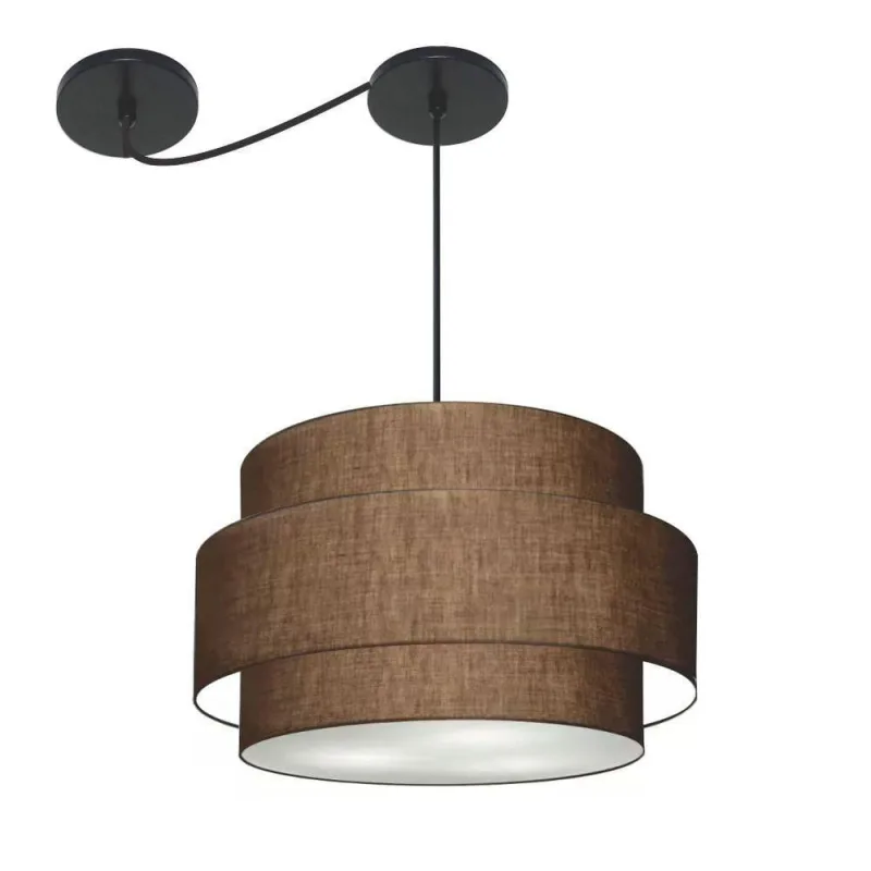 Lustre Sala De Jantar Com Desvio Vivare Md-4400 Cúpula Em Tecido 55cm Café 127/220v - Vivare Brasil Iluminação