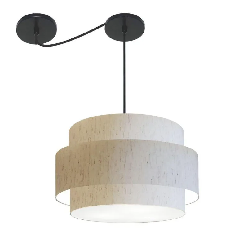 Lustre Sala De Jantar Com Desvio Vivare Md-4400 Cúpula Em Tecido 55cm Linho Bege 127/220v - Vivare Brasil Iluminação