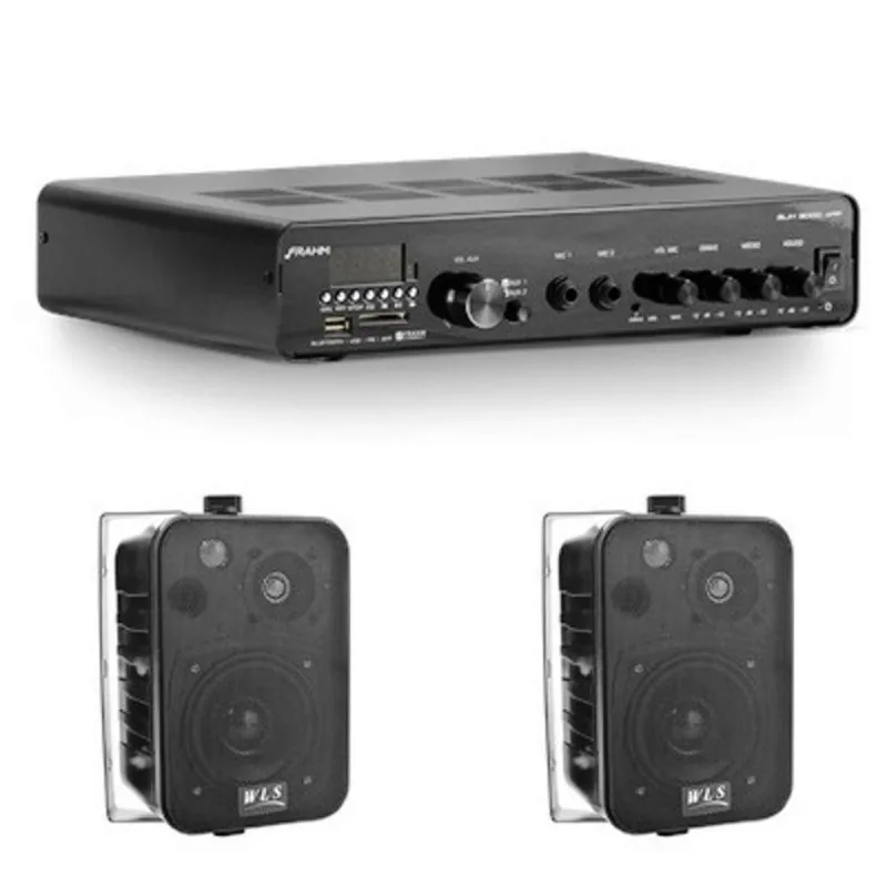 Amplificador Frahm Slim 3000app Bt + 2 Caixas Wls M4 Pretas