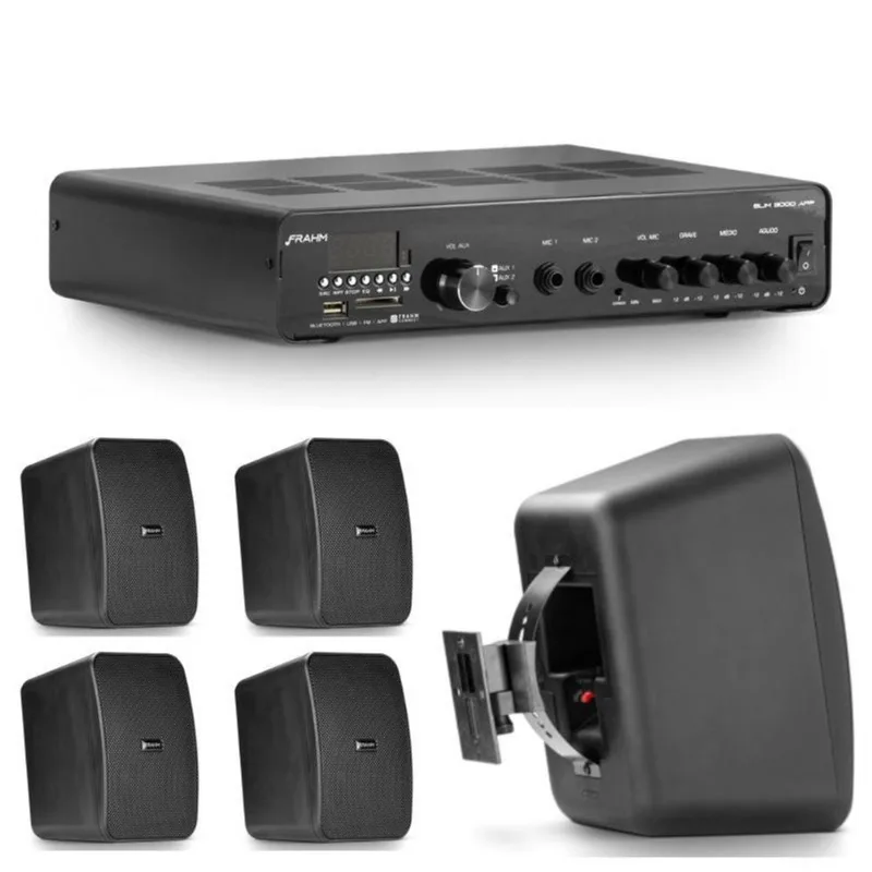 Amplificador Frahm Slim 3000 + 4 Caixas Cs4 - Preto