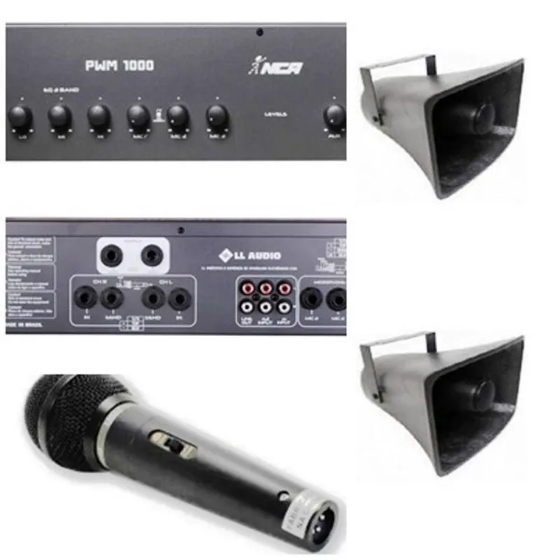 Corneta Fibrasom G086 4 Pçs + Amplificador Pwm1000 + Microfone