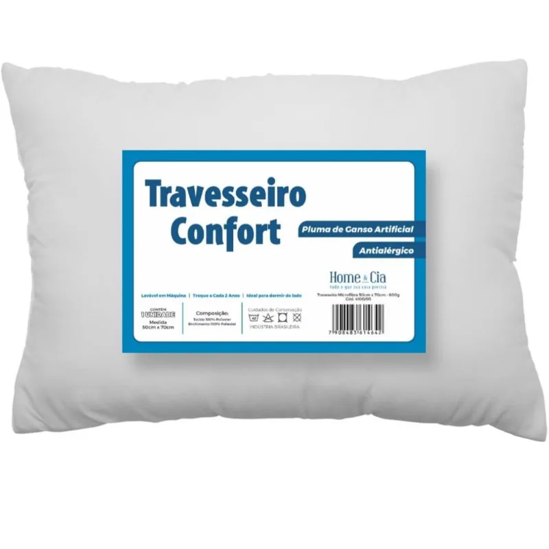Travesseiro Confort Toque De Plumas Suporte Médio 50x70cm Branco