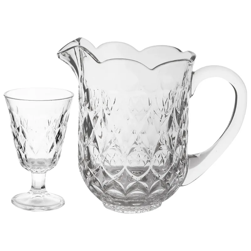Jogo Jarra Vidro 1,5L Com 6 Taças 300ml