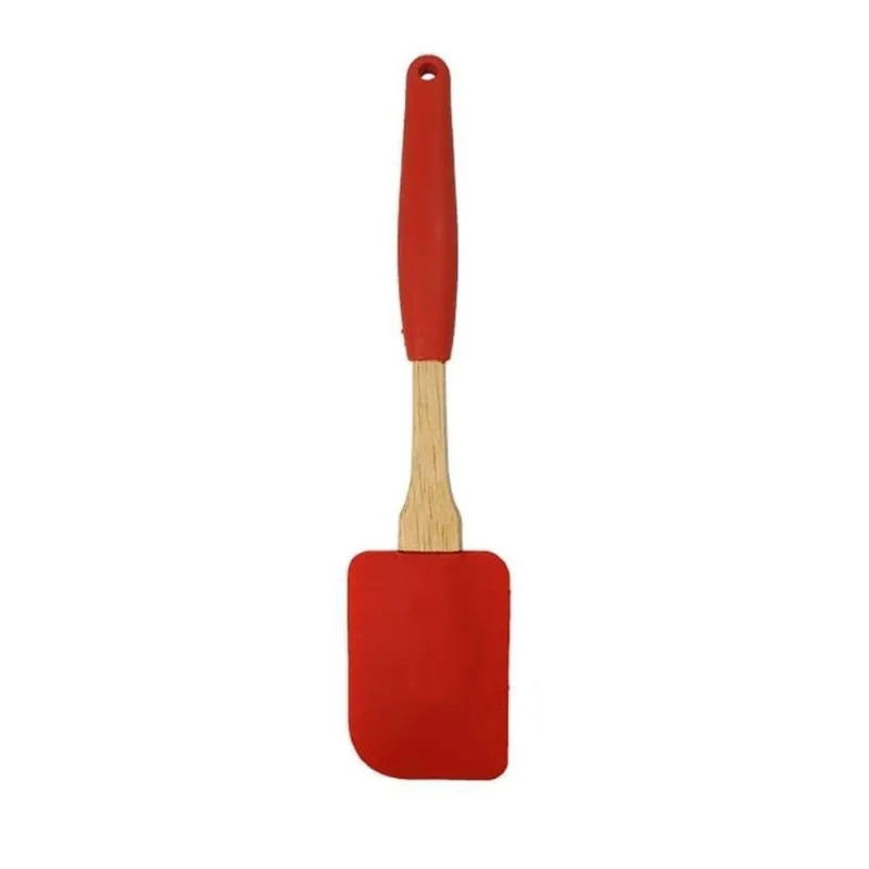 Espátula De Silicone Vermelha Cabo De Madeira E Removível Em Casa Tem
