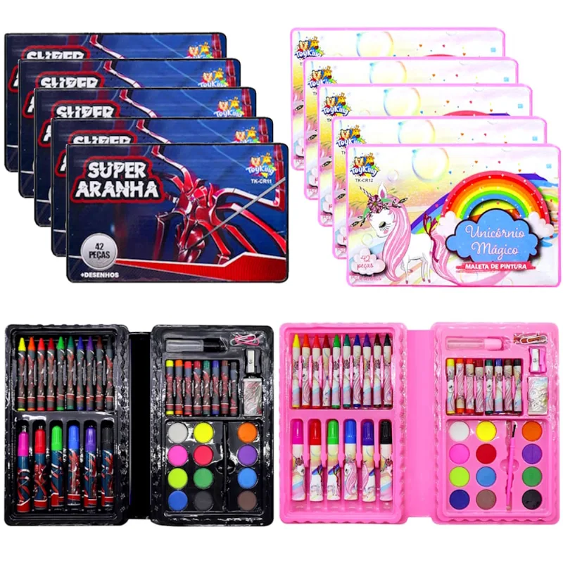 10 Maletas Pintura 42pçs Unicórnio e Aranha para Sacola Surpresa de Aniversário