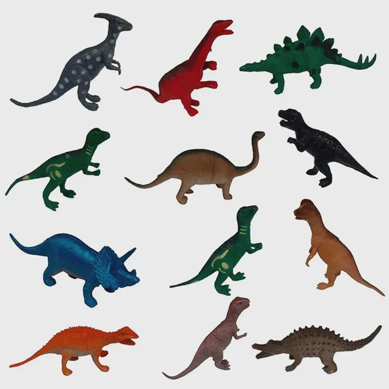 Conjunto Dino World com 12 Dinossauros e Acessórios TK-1205 - Toy King