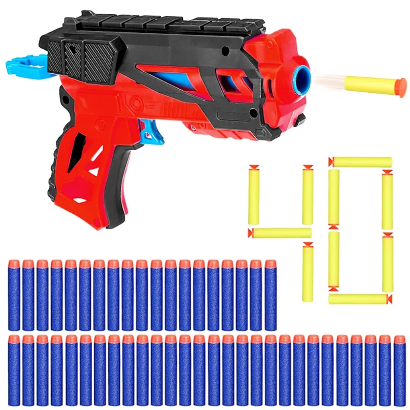 Pistola Lançador Nerf com 40 Dardos Macios Arminha Infantil Colorida na Caixa
