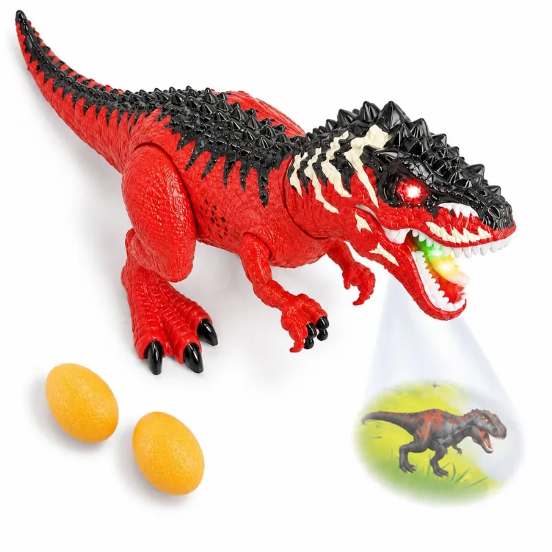 Dinossauro T-Rex Brinquedo Realista 35cm Anda Bota Ovo Com Som Luz E Projeção De Imagens