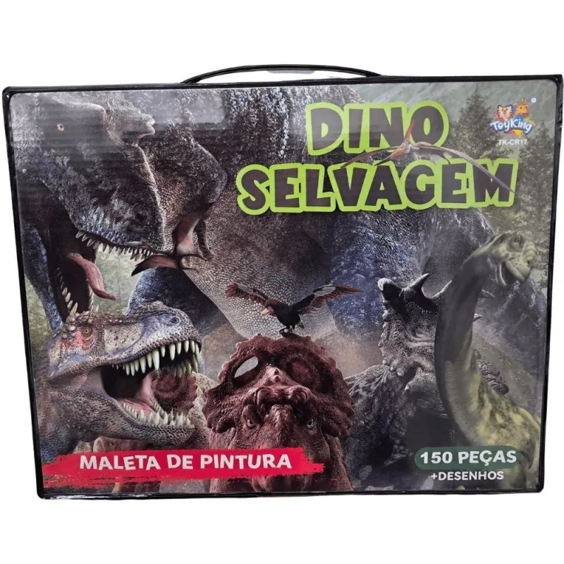Maleta de Pintura Dino Selvagem com 150 Peças Que Estimula Imaginação e Habilidades Verde Toy King - TOY KING