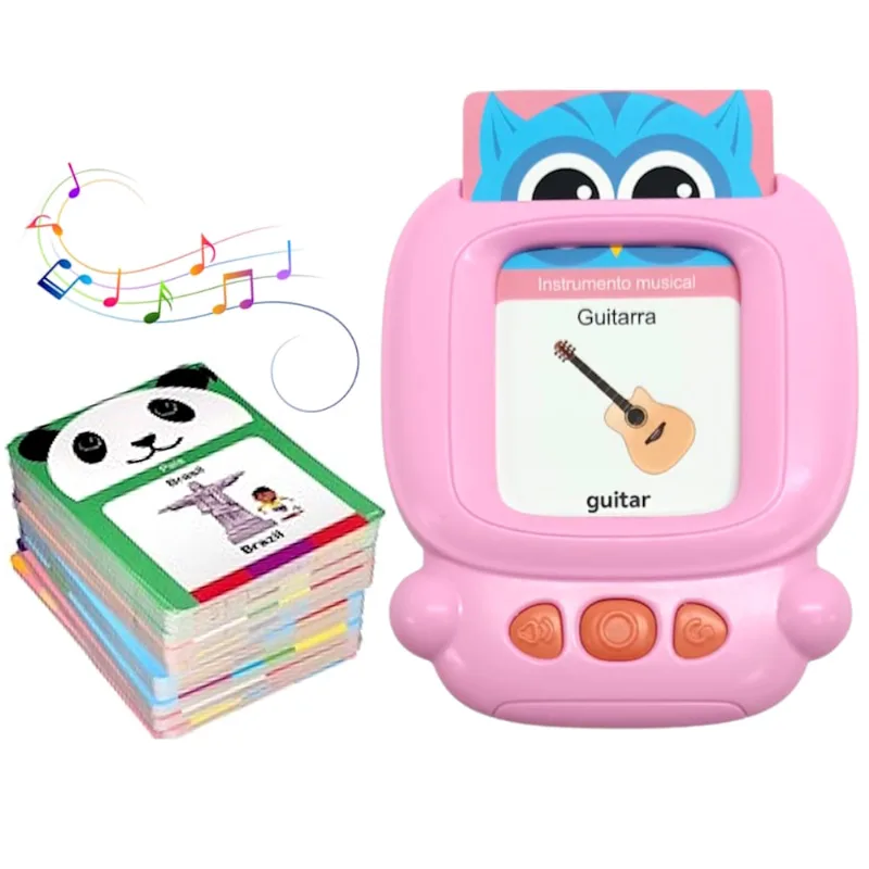 Brinquedo para Aprender Inglês a Ler e Ouvir Máquina com Som Card Kids 224 Palavras Rosa