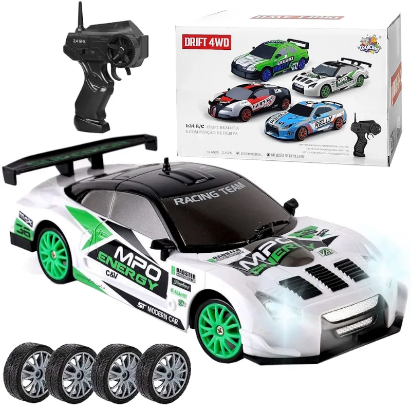 Carrinho de Drift 4x4 Recarregável 1:24 Rodas Extra Skyline