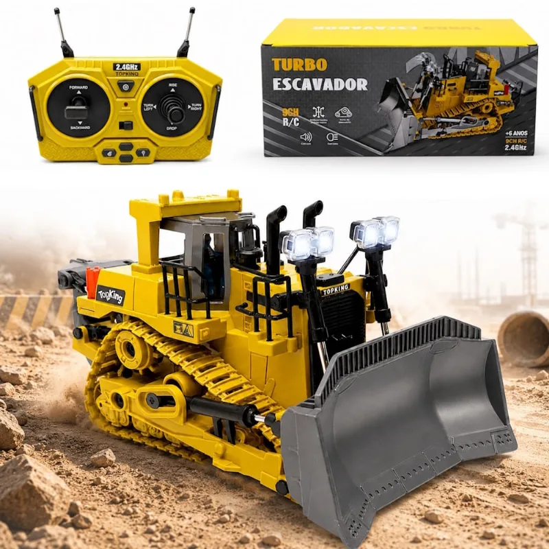 Escavadeira Bulldozer Máquina de Construção Controle Som Luz Pá Metálica Recarregável