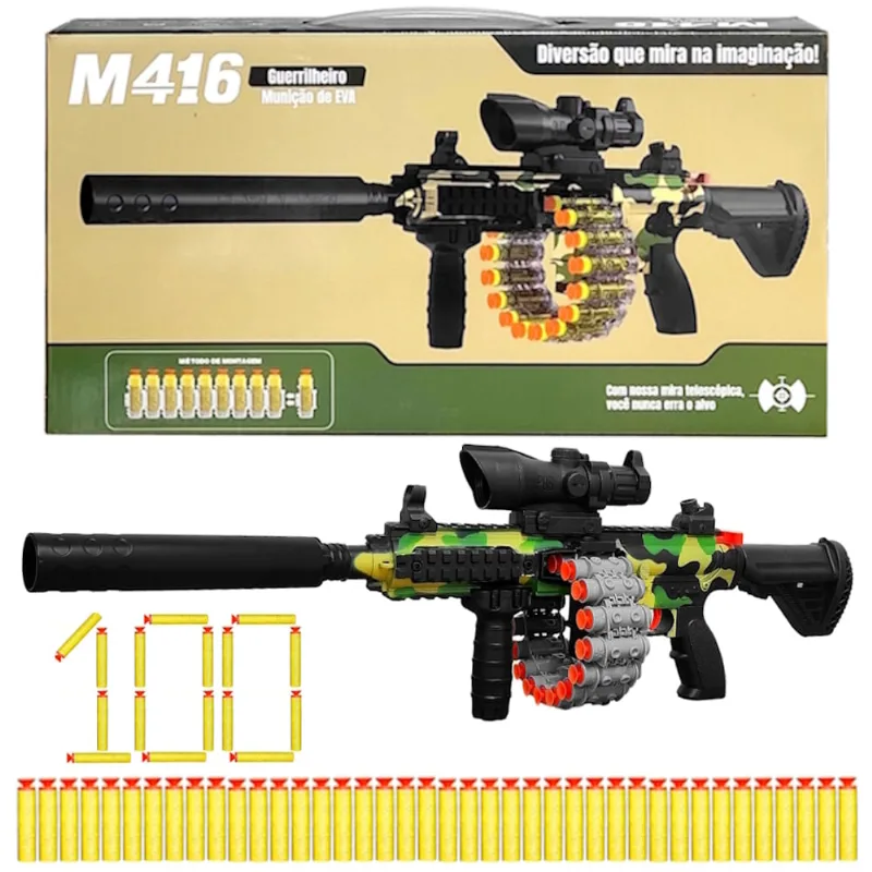 Super Lançador Nerf Pistola de Brinquedo com Tambor Giratório Automático com 100 Dardos