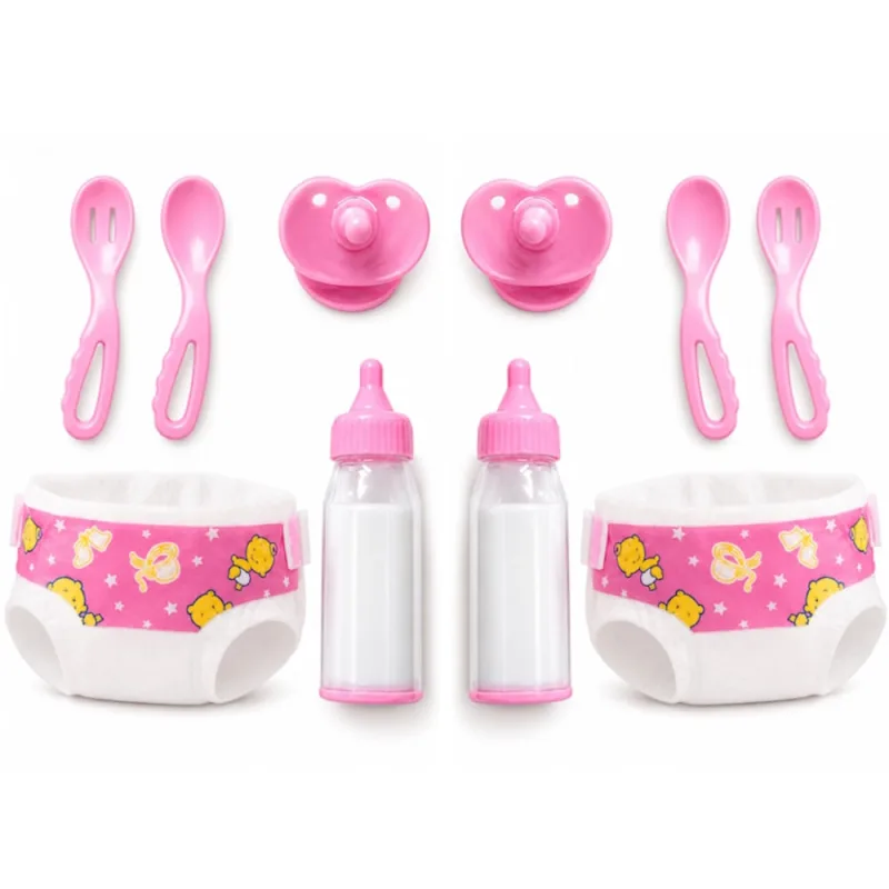 Conjunto 10 Acessórios para Bonecas Mamadeiras de Leite Mágica Fraldas Talhes Chupetas - Generic - Bonecos E Bonecas