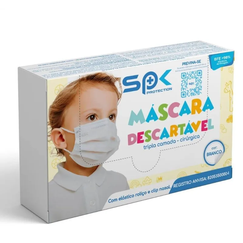 Máscara Descartável Infantil Tripla Camada Spk Branca 25 Un