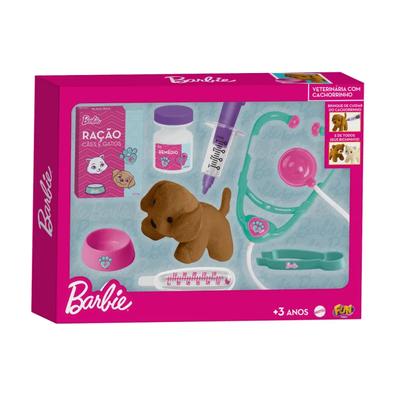 Kit Boneca Barbie Veterinária Infantil FUN Divirta-se com Cachorrinho e Acessórios 3 a 4 Anos - FUN Divirta-se