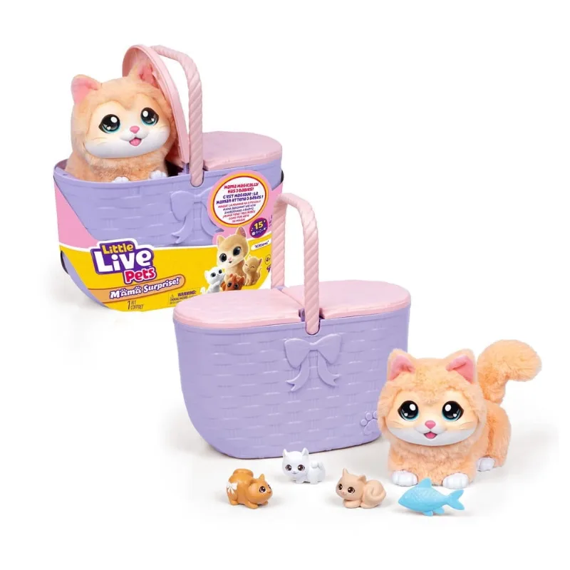 Little Live Pets Mama Surprise Mamãe Gata e Bebês Gatinhos Na cesta – 15 Sons e Reações – Fun