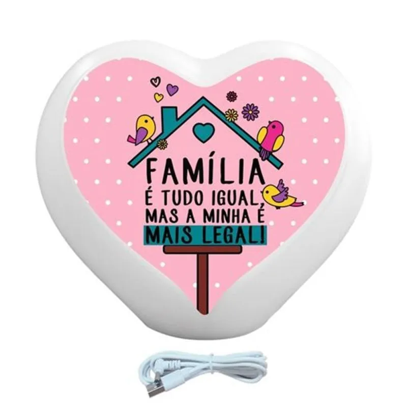 Luminária Coração Família É Tudo Igual USB com Iluminação Difusa LED 5V Bivolt - OUTRAS - Agro