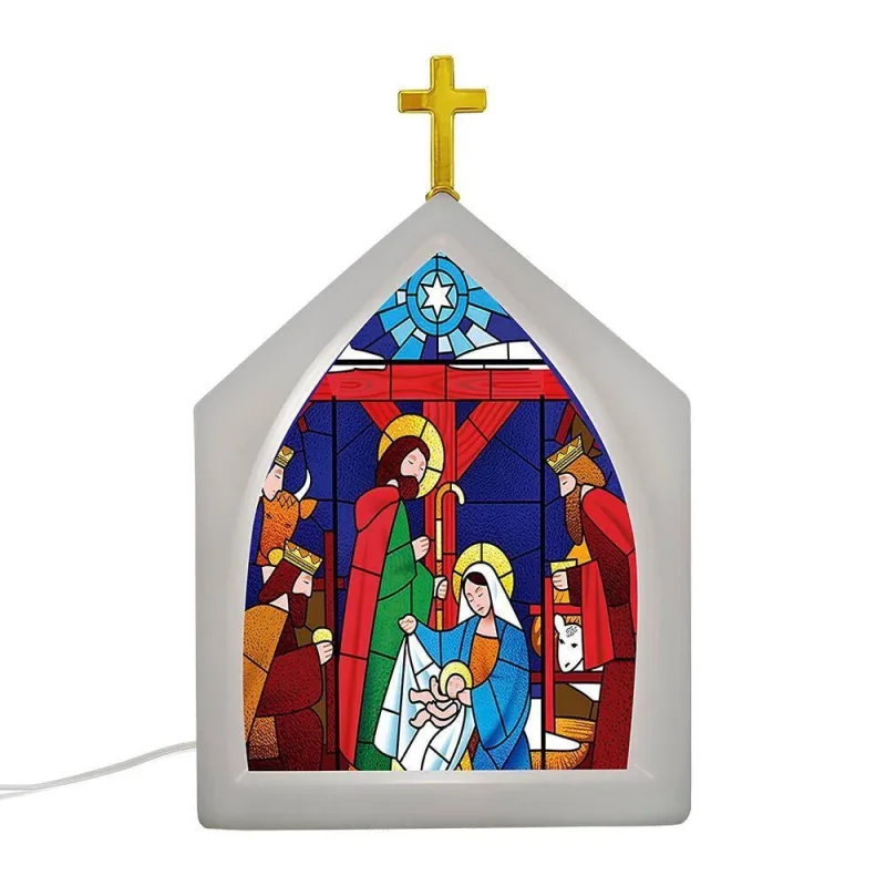 Luminária Capela de Natal com Iluminação Decorativa em Vitral Bivolt 110V-220V - OUTRAS - Agro