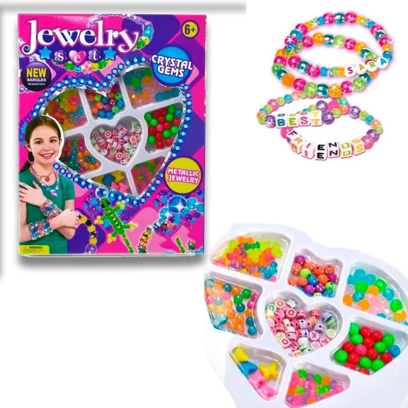 Brinquedo Infantil Menina Kit Miçangas para Pulseira 200pçs