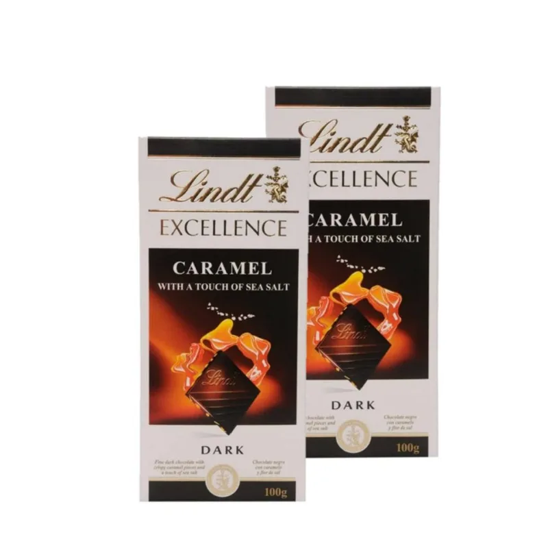 Chocolate Dark Caramelo Salgado Lindt Excellence Pack com 2 Unidades de 100g Cada