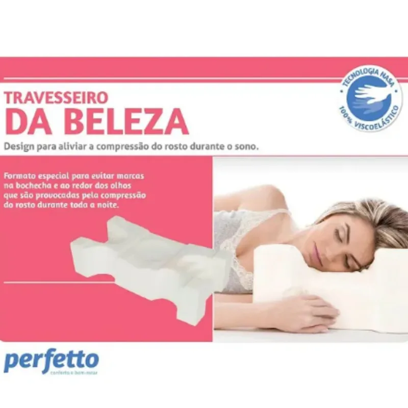 Travesseiro Da Beleza Anti Rugas pergil Baixo + Capa Externa Em Plush - Perfetto - Perfetto