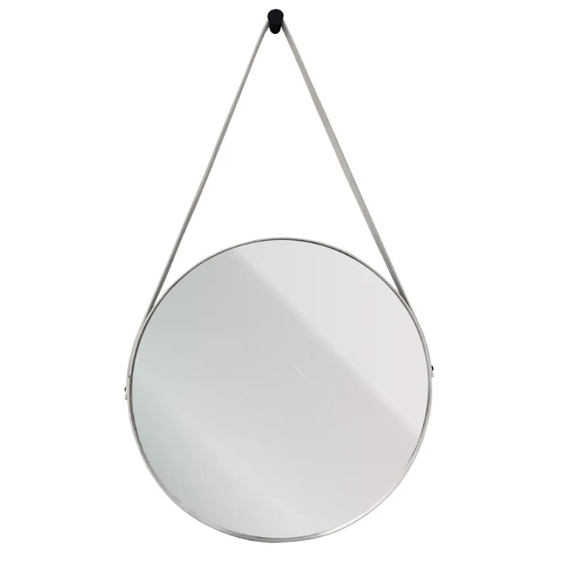 Espelho Redondo Decorativo Suspenso com Alça Branco 60CM - Arte Própria