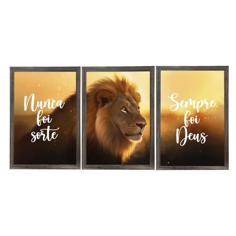 Kit 3 Quadros Com Vidro Deus 60X90Cm Arte Propria - ARTE PRÓPRIA