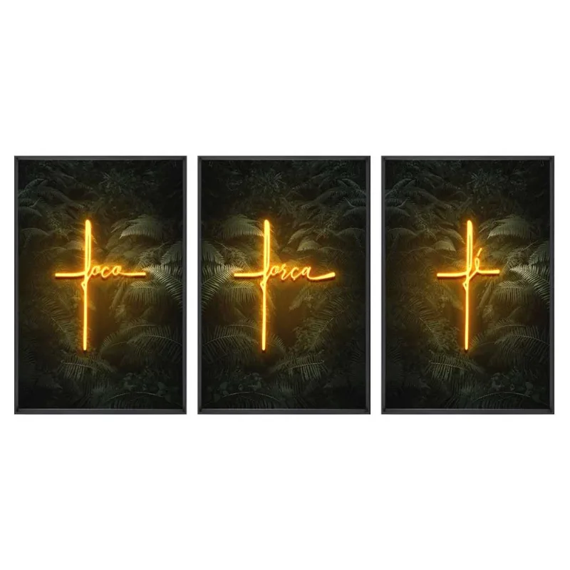 Kit 3 Quadros Com Vidro Fé 40X60Cm Arte Propria - ARTE PRÓPRIA