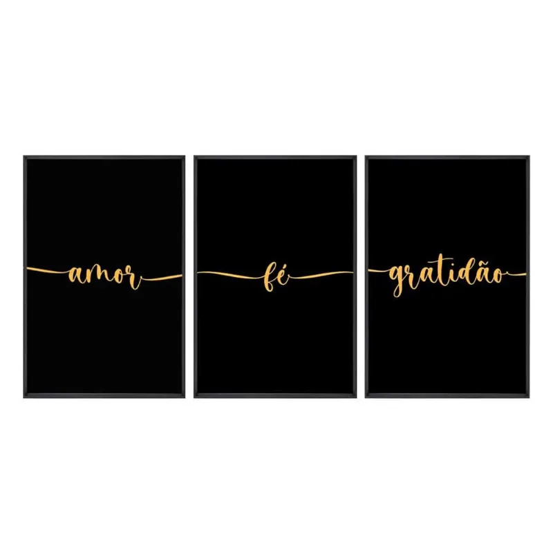 Kit 3 Quadros Com Vidro Amor 40X60Cm Arte Propria - ARTE PRÓPRIA