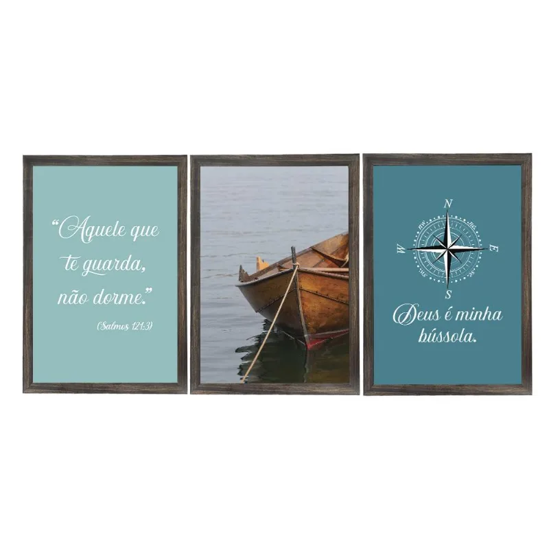 Kit 3 Quadros Com Vidro Deus 30X45Cm Arte Propria - ARTE PRÓPRIA