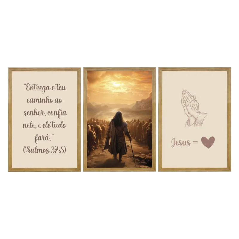 Kit 3 Quadros Com Vidro Jesus 30X45Cm Arte Propria - ARTE PRÓPRIA