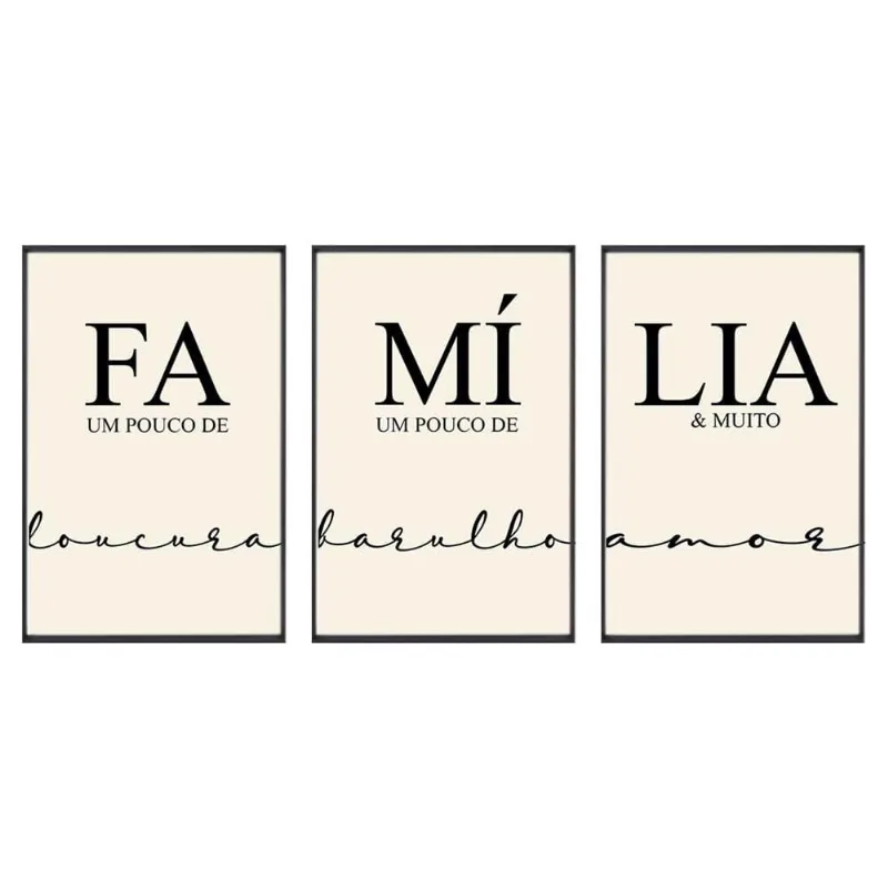 Kit 3 Quadros Com Vidro Família 50X75Cm Arte Propria - ARTE PRÓPRIA